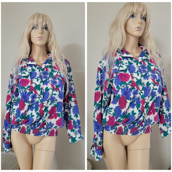 Vintage floral blouse 80s retro - Picture 2 of 7